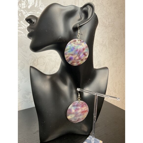 Round Dangle Abalone Ear Wire Hook Earrings - Picture 3 of 6